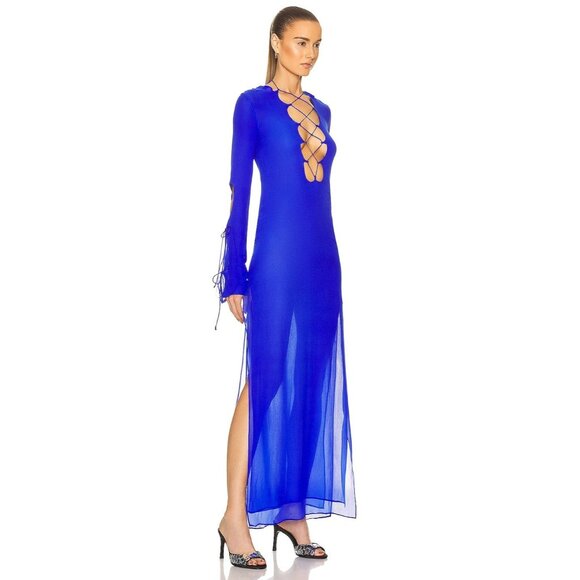 Christopher Esber Tie Front Layered Column Dress in Cobalt Blue - Picture 2 of 3